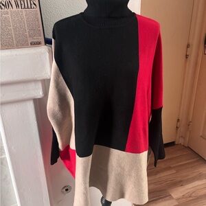 Joseph A Colorblock Turtleneck Poncho Sweater Size L Perfect Condition.